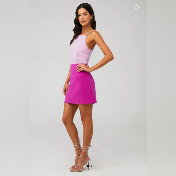 FRENCH CONNECTION COLOR BLOCK WHISPER DRESS IN KYOTO BLOSSOM/PURE PASSION COLOR - Picture 2 of 7